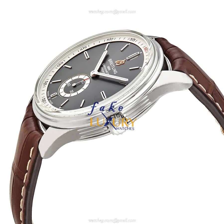 Breitling A37340351B1P2 Premier Automatic Dark Grey Dial Brown Alligator Strap Replica Watch - Image 2