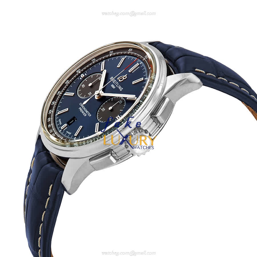 Breitling AB0118A61C1P2 Premier Replica Watch, Blue Dial, Steel Case, Alligator Strap, Automatic - Image 2