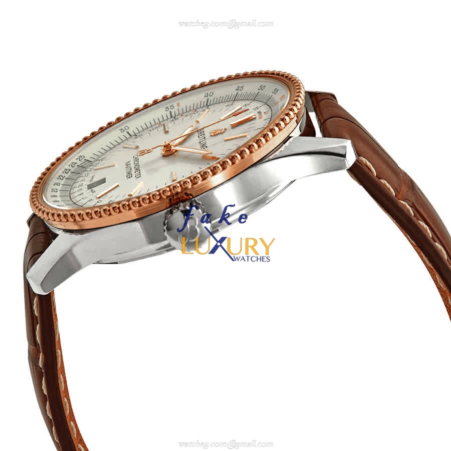 Breitling U17325211G1P1 Navitimer 1 Replica Watch, Silver Dial, Steel Case, Brown Alligator Strap - Image 2