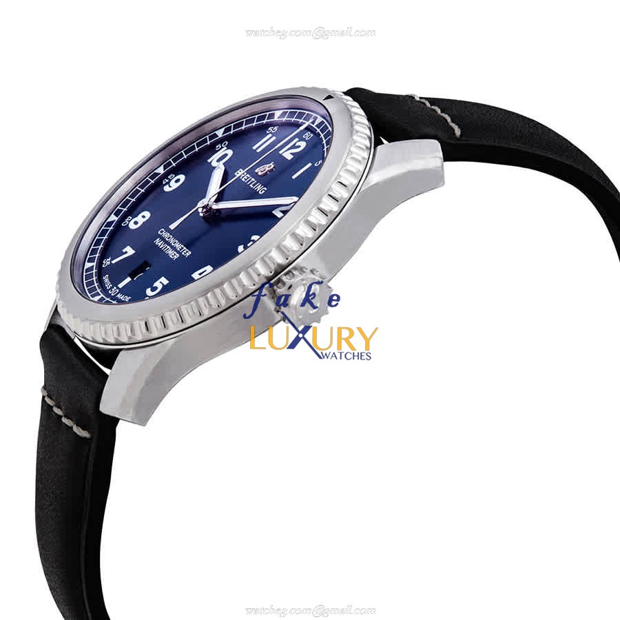 A17314101C1X2 - Breitling Aviator 8 Replica Watch with Blue Dial on Black Leather - Image 2