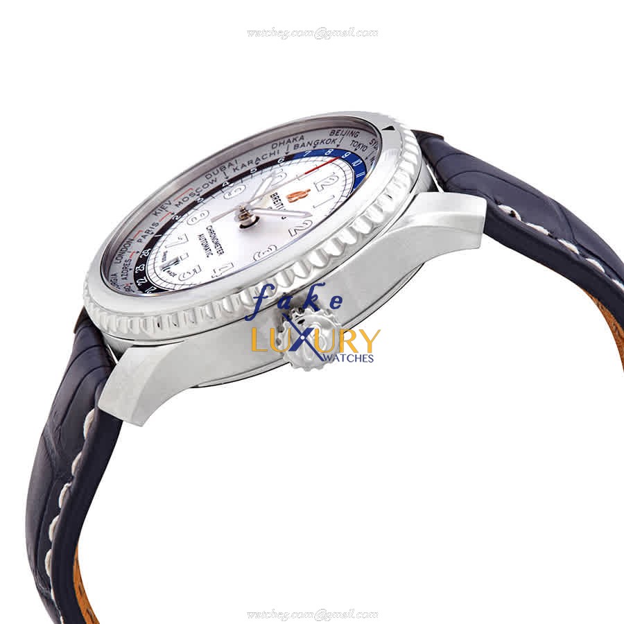 Breitling AB3521U01G1P2 AVIATOR 8 Replica Watch, Silver Dial, Steel Case, Blue Alligator Strap - Image 2