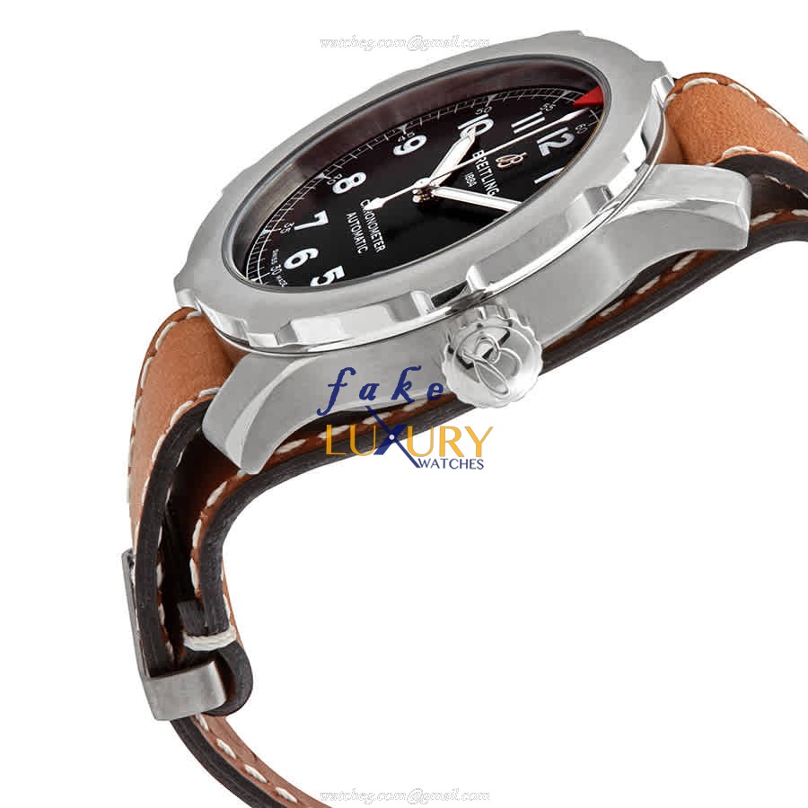 Breitling AVIATOR 8 AB2040101B1X1 Replica Watch, Automatic, Black Dial, Brown Cowhide Strap - Image 2
