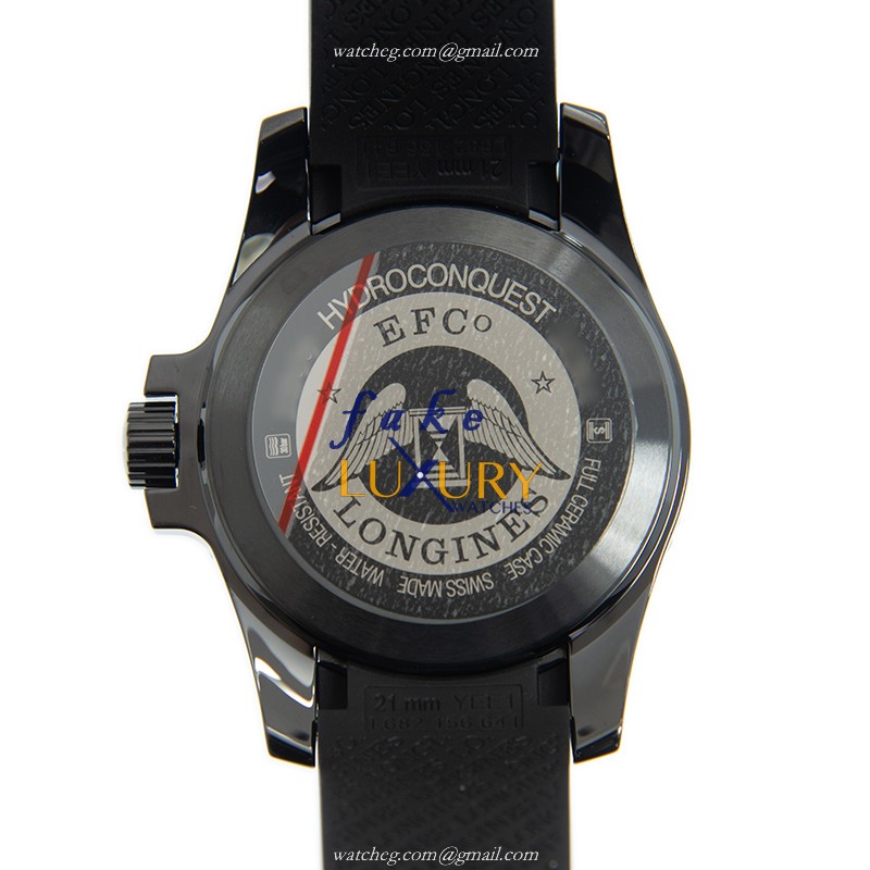 Longines L3.784.4.56.9 Replica Watch, Automatic Movement, Black Dial, Steel Case, Rubber Strap - Image 3