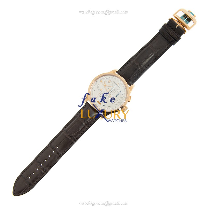 Jaeger-Lecoultre Duometre Q6012420 Manual Wind 18kt Rose Gold Silver Dial Alligator Replica Watch - Image 2