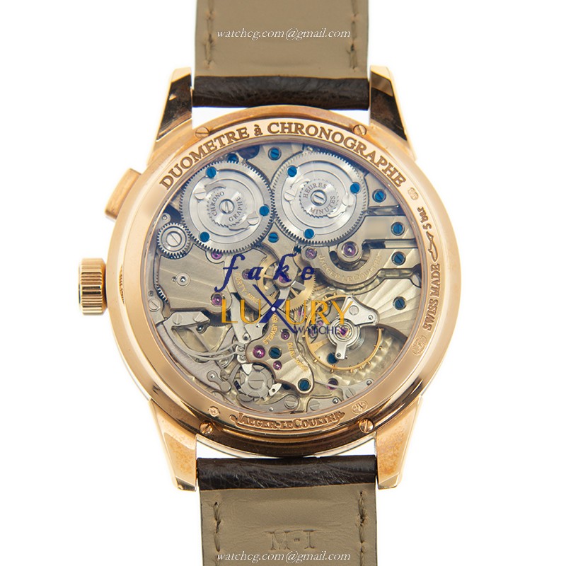Jaeger-Lecoultre Duometre Q6012420 Manual Wind 18kt Rose Gold Silver Dial Alligator Replica Watch - Image 3