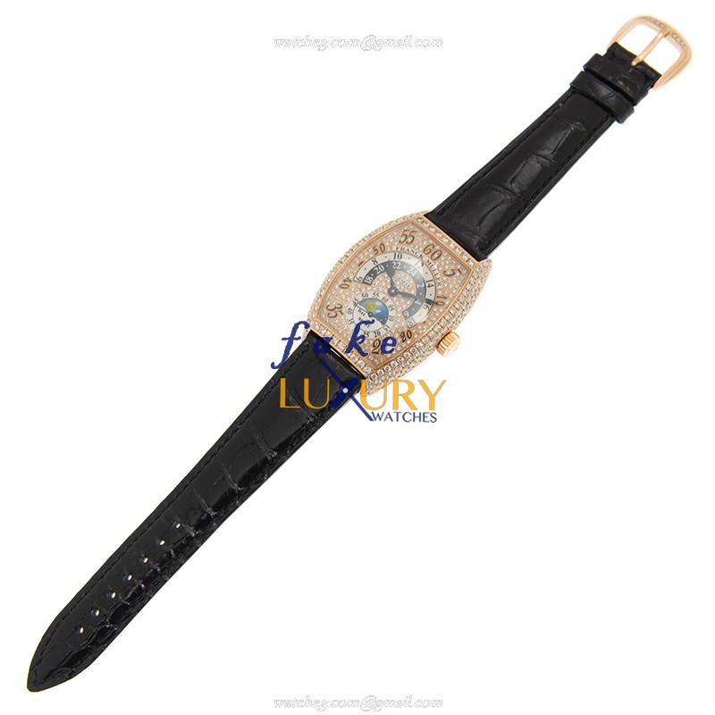 Franck Muller 7880 H R JN D CD 5N-BLACK STRAP CINTREE CURVEX Auto 18kt Rose Gold Diamond Replica - Image 2