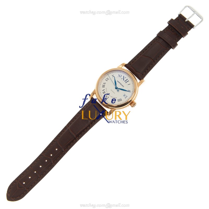 Mont Blanc MONTBLANC 101640 Replica Watch, White Dial, 18kt Rose Gold Case, Brown Alligator Strap - Image 2
