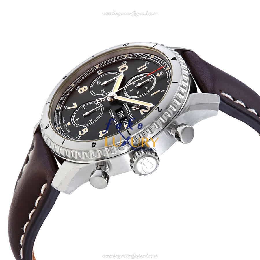Breitling A13316101B1X4 Aviator 8 Replica Watch, Automatic, Black Dial, Brown Cowhide Strap - Image 2