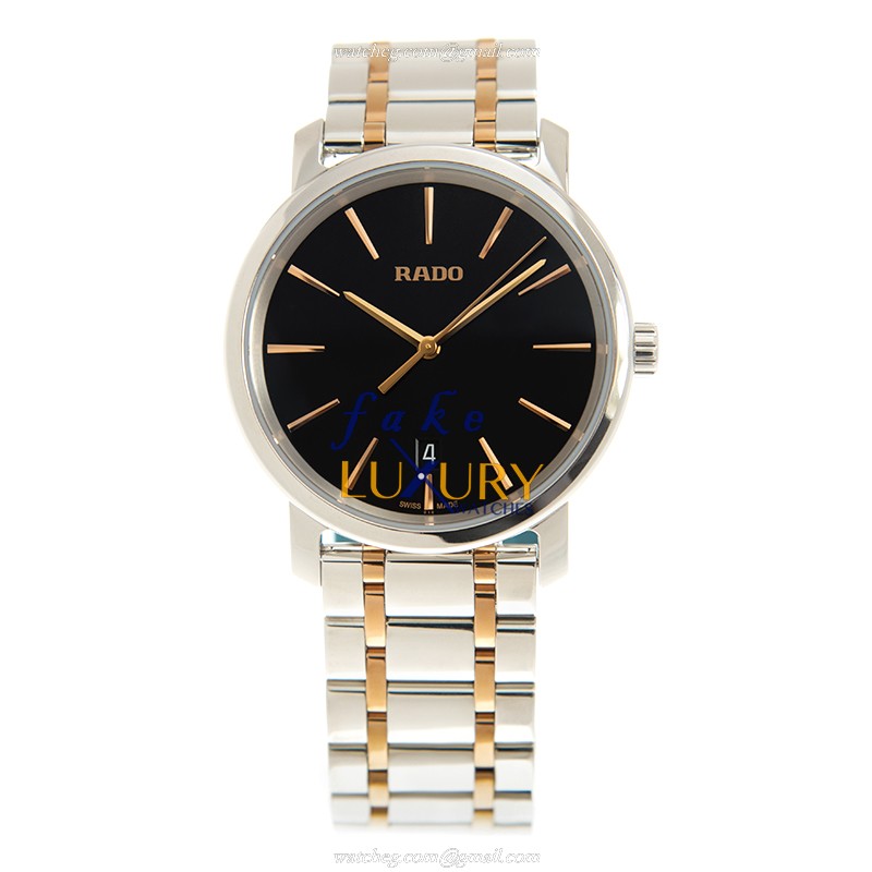 Rado R14078163 Replica Watch Quartz Movement Black Dial Gold-Plated Steel Case - Image 2