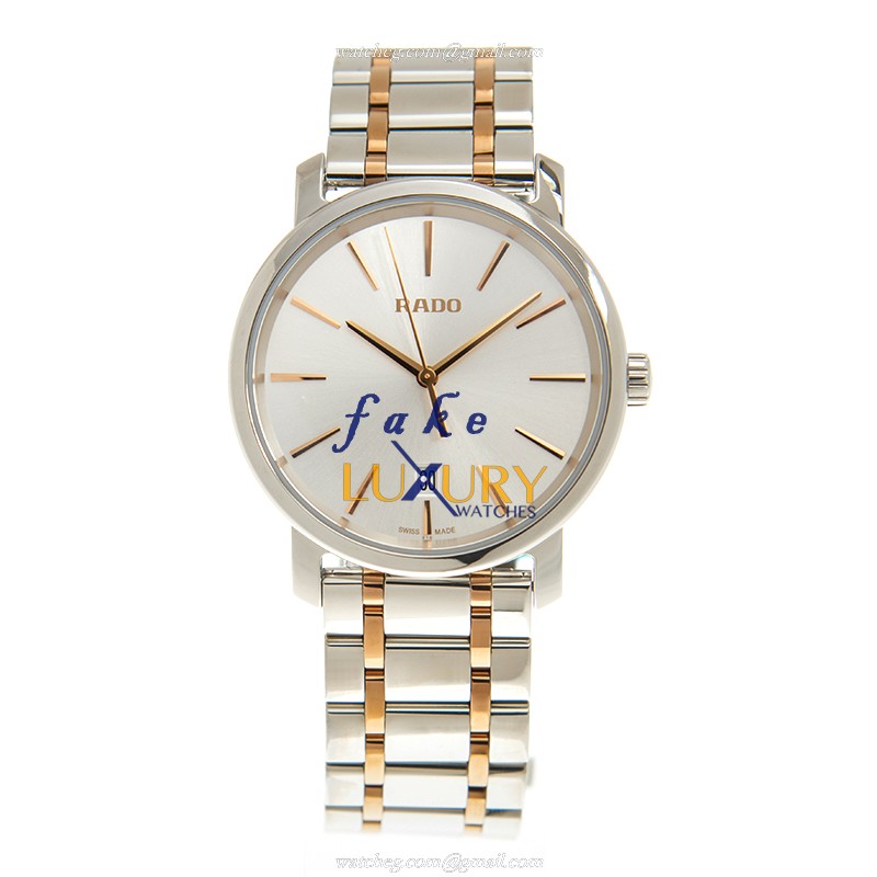 Rado R14078103 Diamaster Replica Watch With Quartz Movement, Silver Dial, Gold-Plated Steel Case - Image 2