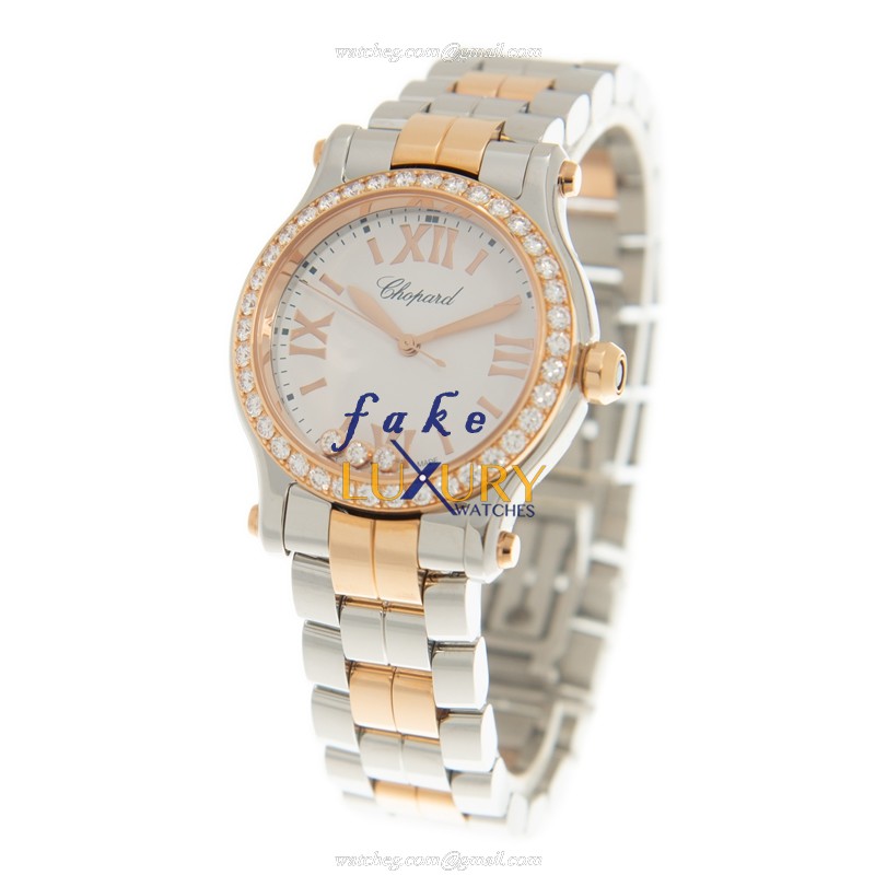 Chopard 278590-6004 HAPPY SPORT Quartz 18kt Rose Gold & Steel Replica Watch - 30mm White Dial - Image 3