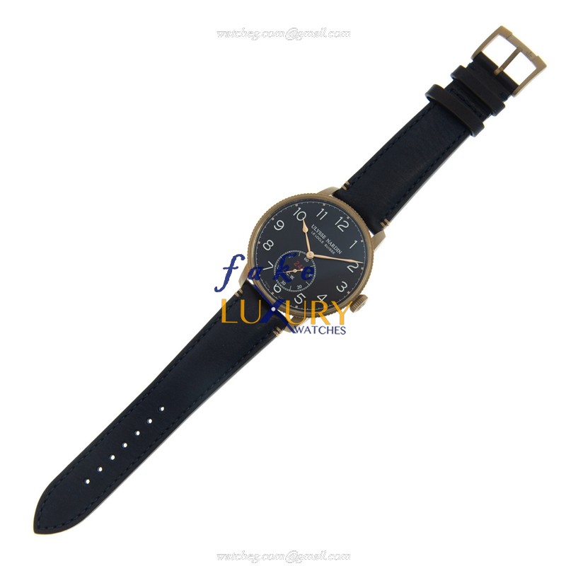 Ulysse Nardin 1187-320LE/63 MARINE Replica Watch, Automatic, Bronze Case, Black Dial, Blue Cowhide - Image 2
