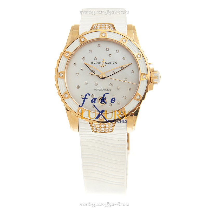 Ulysse Nardin 8156-180E-3C/20 MARINE Replica Watch, White Mother of Pearl Dial, Rose Gold Case - Image 2
