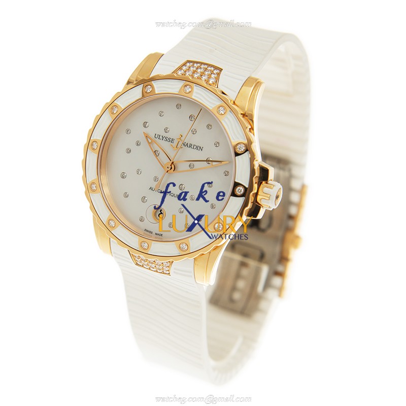 Ulysse Nardin 8156-180E-3C/20 MARINE Replica Watch, White Mother of Pearl Dial, Rose Gold Case - Image 3