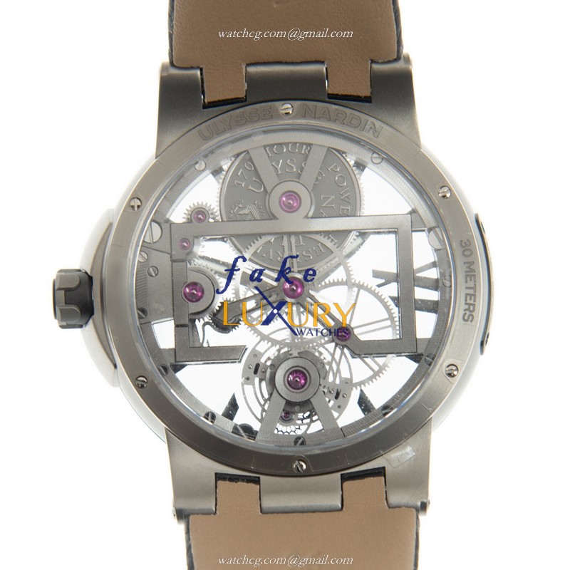 Ulysse Nardin 1713-139 Executive Manual Wind Titanium Transparent Skull Dial Replica Watch - Image 3