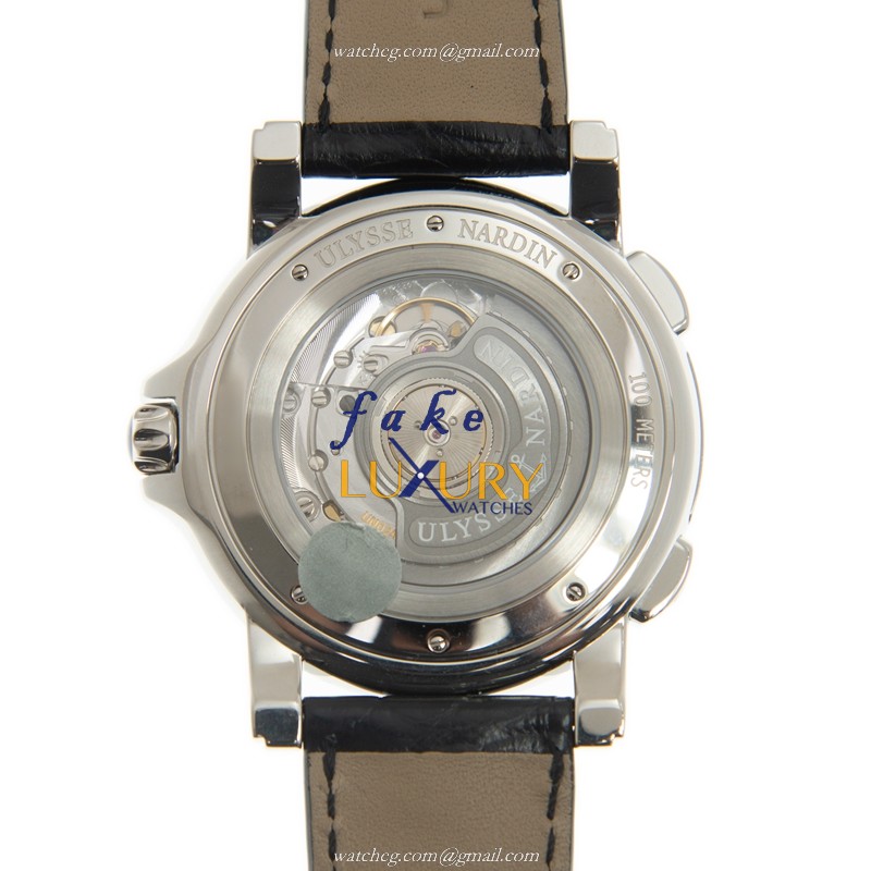 Ulysse Nardin 243-55/62 DUAL TIME | Automatic | Black Dial | Steel | Leather Strap | Replica Watch - Image 3