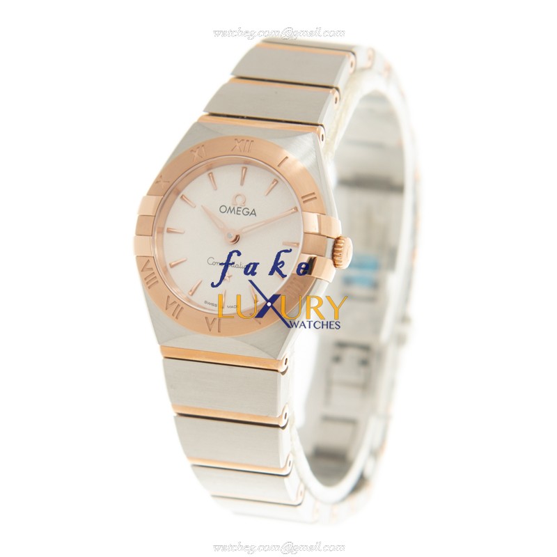 Omega 131.20.25.60.02.001 Constellation Quartz Replica Watch, 18kt Rose Gold & Steel Case, Silver - Image 3