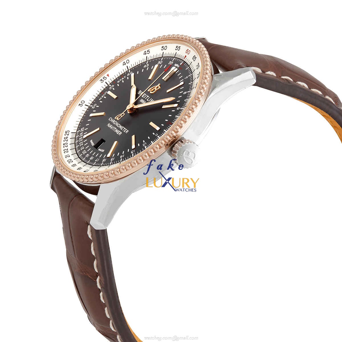 Breitling Navitimer 1 U17326211M1P2 Replica Watch, Black Dial, Steel Case, Brown Alligator Strap - Image 2