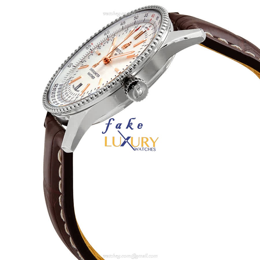 Breitling A17326211G1P2 Navitimer 1 Replica Watch, White Dial, Steel Case, Brown Alligator Strap - Image 2