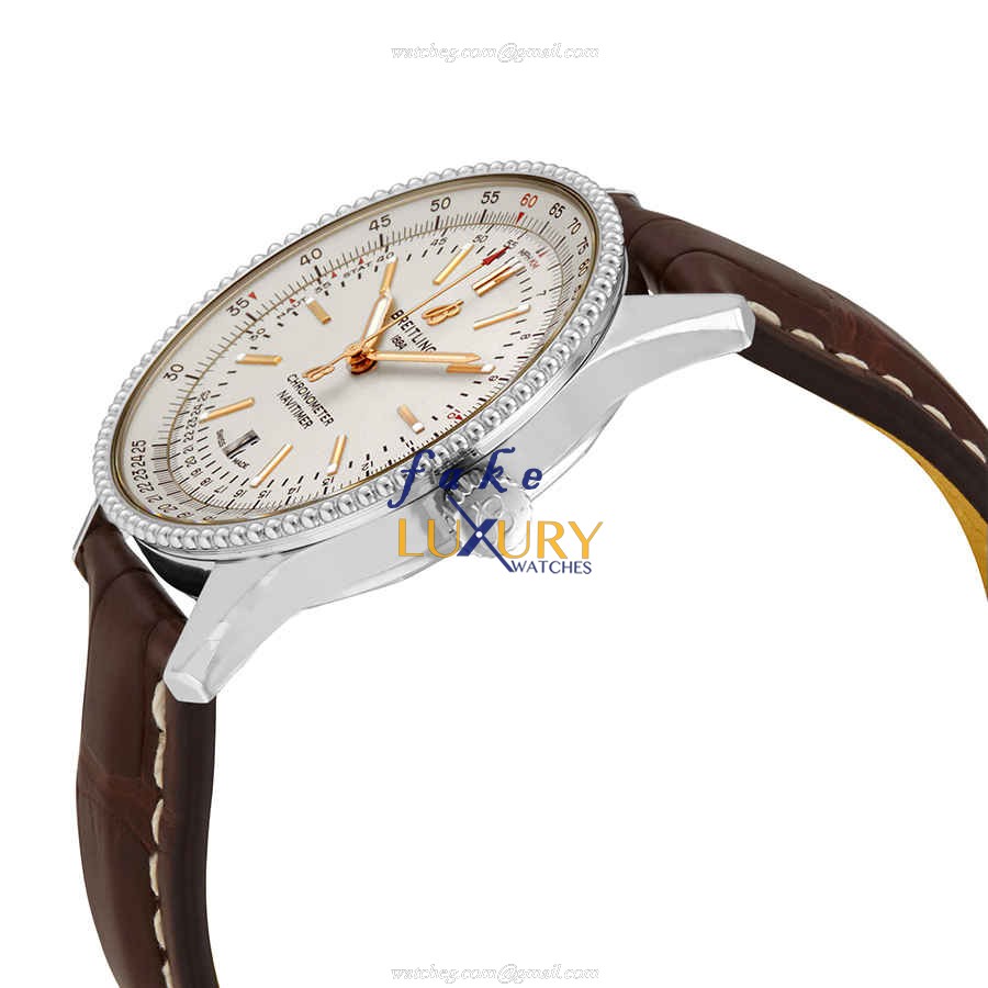 Breitling A17326211G1P1 NAVITIMER 1 Replica Watch, Automatic Movement, Silver Dial, Brown Alligator - Image 2