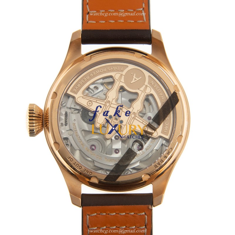 IWC IW502706 Pilots Automatic Replica Watch, 18kt Rose Gold Case, Brown Dial, Cowhide Strap - Image 3