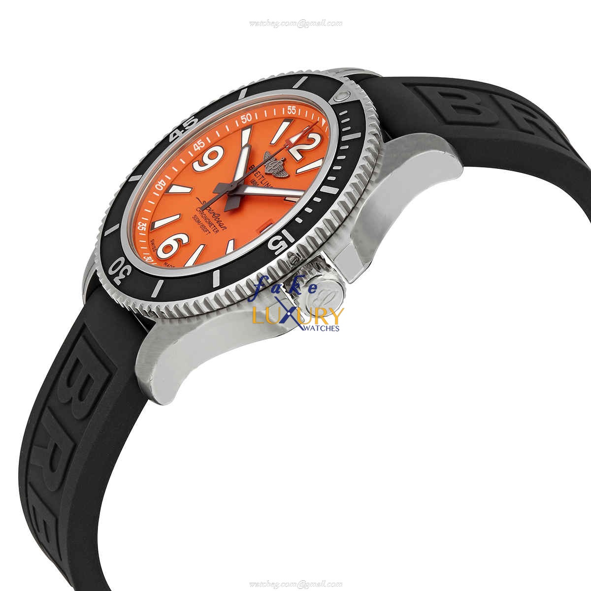 Breitling A17366D71O1S2 Superocean Replica Watch, Orange Dial, Steel Case, Black Rubber Strap - Image 2