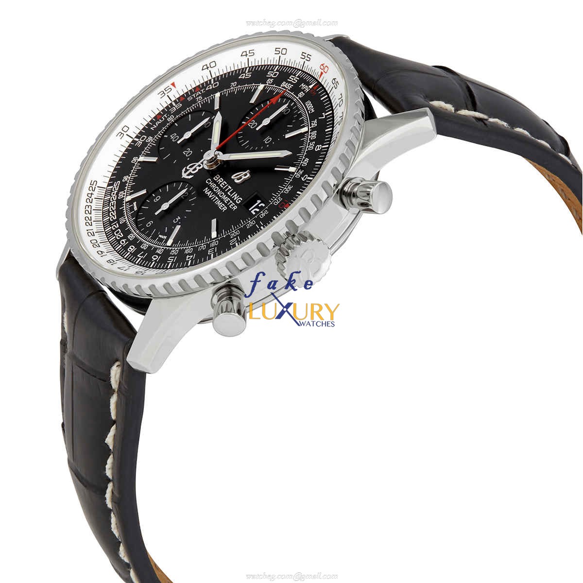 A13324121B1P2 - Breitling Navitimer 1 Replica Watch - Automatic Black Dial Alligator Strap - Image 2