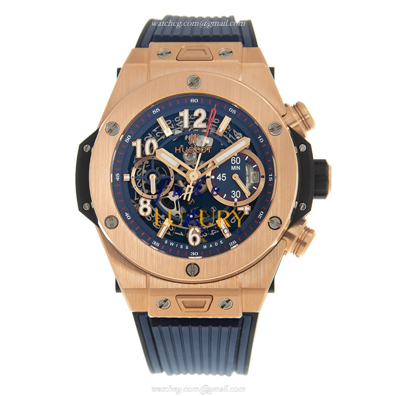 Hublot Big Bang 411.OX.5189.RX Automatic 18kt Rose Gold Blue Dial Rubber Strap Replica Watch - Image 2