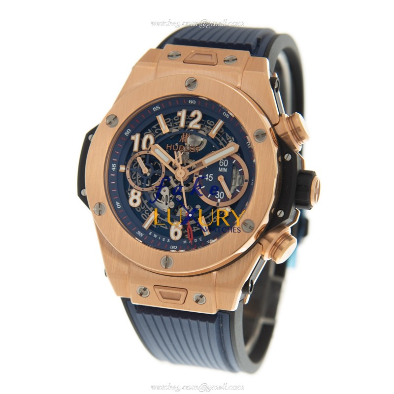 Hublot Big Bang 411.OX.5189.RX Automatic 18kt Rose Gold Blue Dial Rubber Strap Replica Watch - Image 3