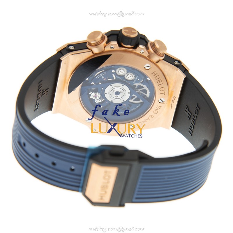 Hublot Big Bang 411.OX.5189.RX Automatic 18kt Rose Gold Blue Dial Rubber Strap Replica Watch - Image 4