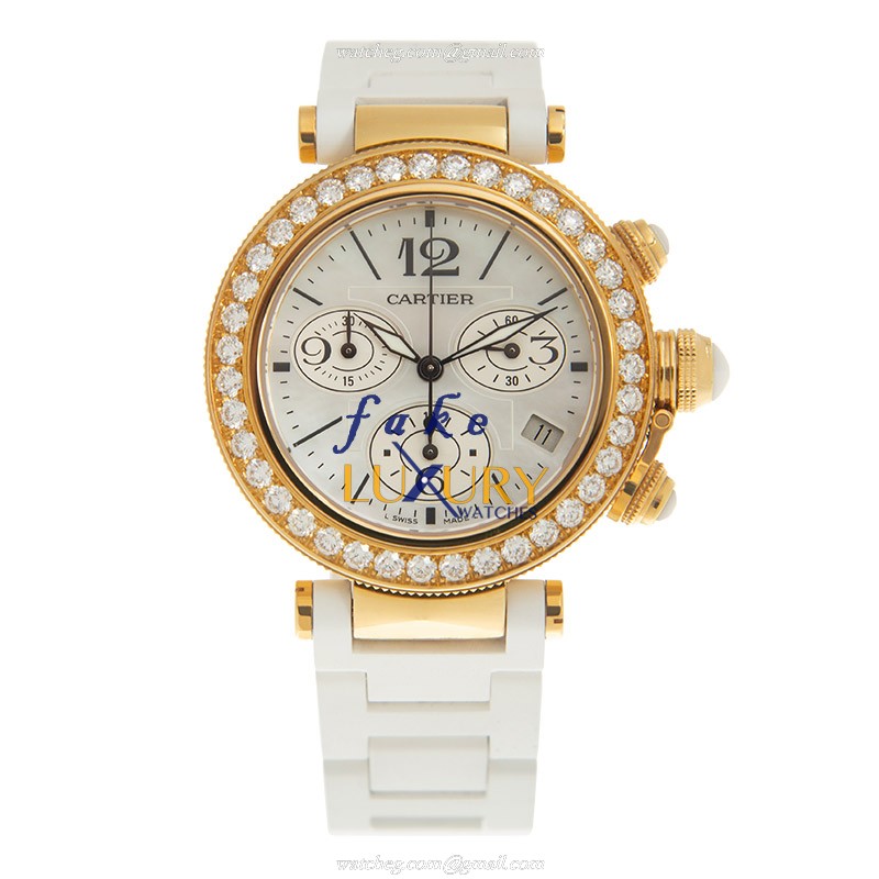 Cartier WJ130009 Pasha De Cartier Replica Watch, Quartz Movement, 18kt Gold & Diamond Case, White - Image 2