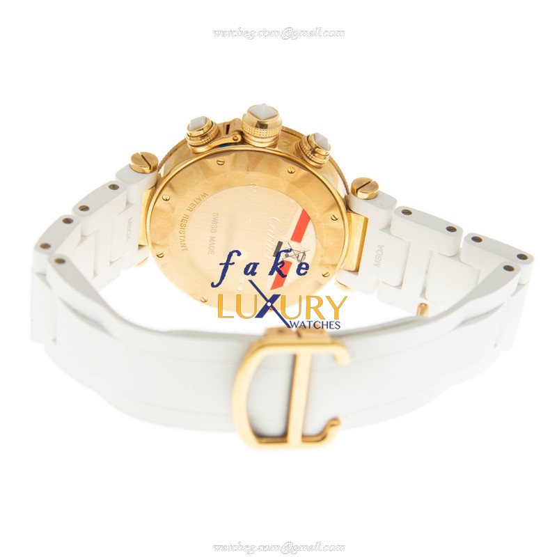 Cartier WJ130009 Pasha De Cartier Replica Watch, Quartz Movement, 18kt Gold & Diamond Case, White - Image 4