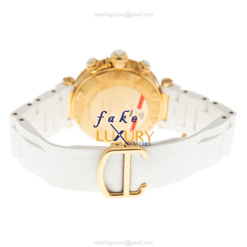 Cartier WJ130009 Pasha De Cartier Replica Watch, Quartz Movement, 18kt Gold & Diamond Case, White - Image 5