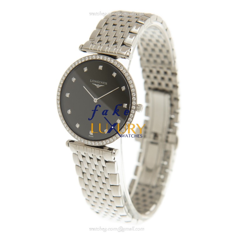 Longines L4.741.0.58.2 La Grande Quartz Replica Watch, Black Dial, Steel & Diamonds - Image 3