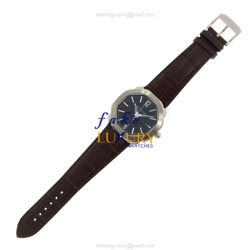 Bulgari OC41C1SLD Octo Roma Automatic Stainless Steel Brown Alligator Strap Replica Watch - Image 2