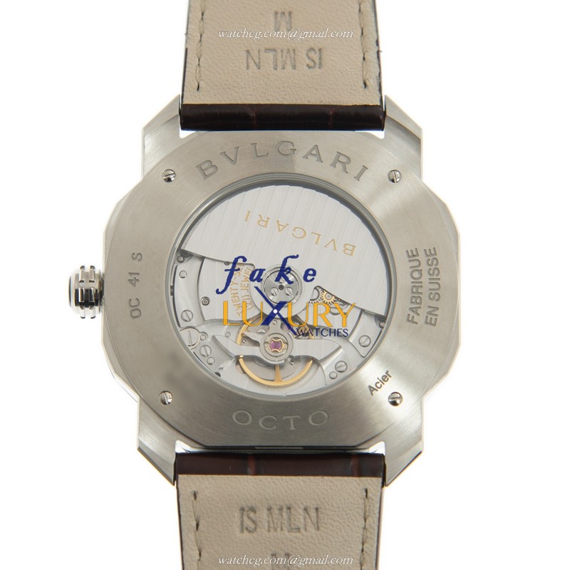 Bulgari OC41C1SLD Octo Roma Automatic Stainless Steel Brown Alligator Strap Replica Watch - Image 3