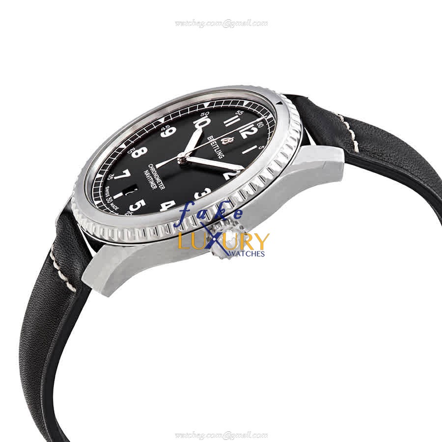 Breitling A17314101B1X1 Aviator 8 Replica Watch, Automatic, Black Dial, Steel Case, Leather Strap - Image 2