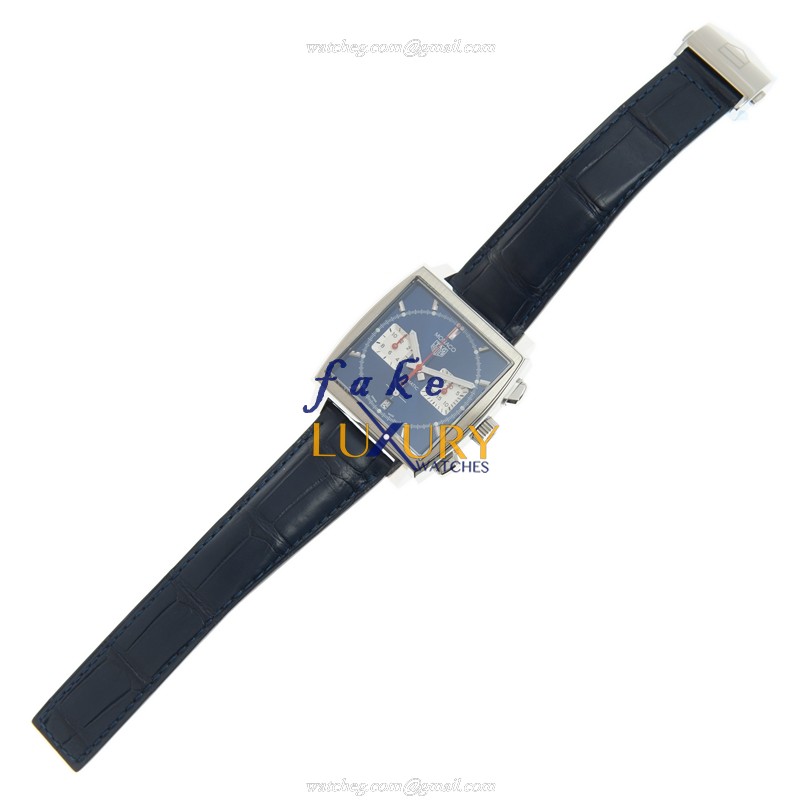 Tag Heuer CBL2111.FC6453 MANACO Replica Watch Automatic Blue Dial Steel Case Alligator Strap - Image 2