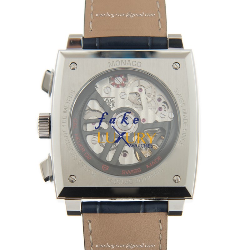 Tag Heuer CBL2111.FC6453 MANACO Replica Watch Automatic Blue Dial Steel Case Alligator Strap - Image 3