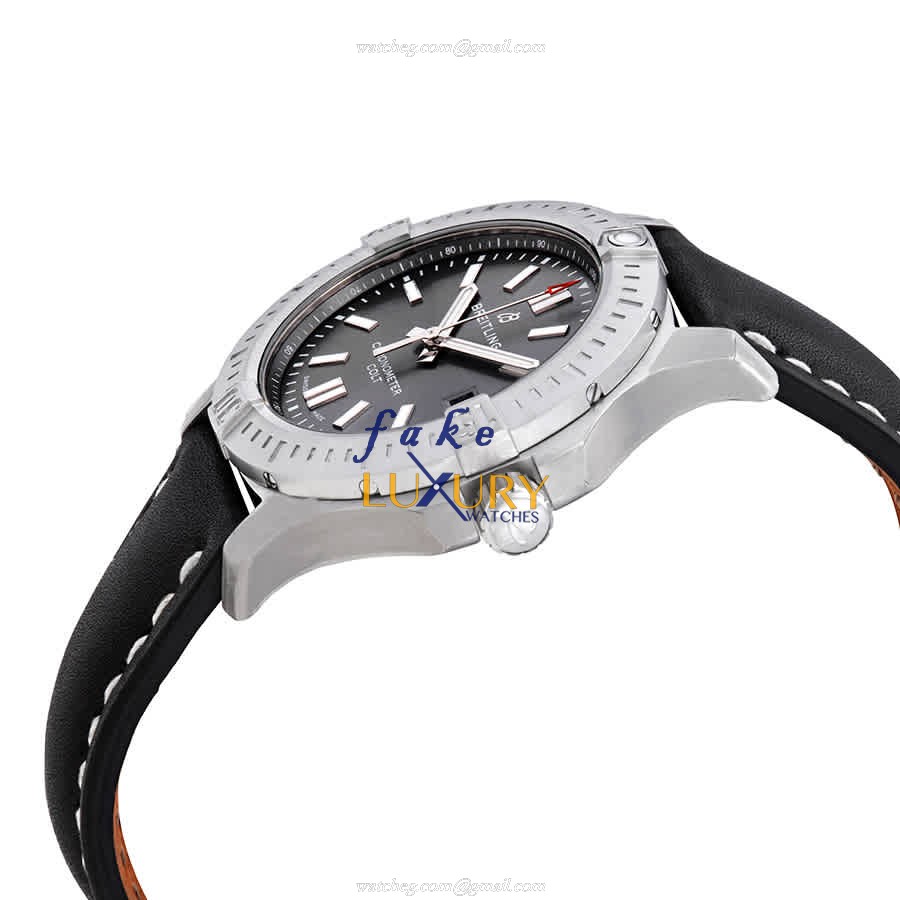 Breitling A17313101F1X1 Chronomat B01 Replica Watch With Gray Dial, Steel Case, Black Leather Strap - Image 2