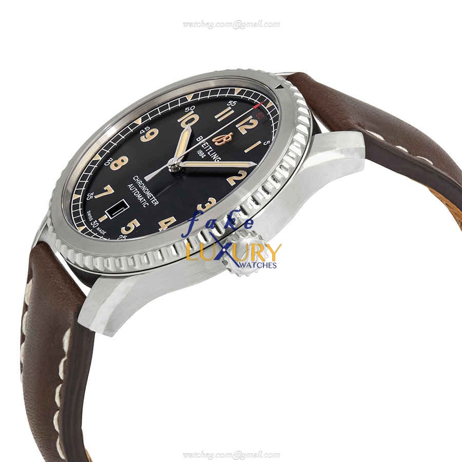 Breitling A17315101B1X4 - Replica Watch - Automatic - Steel Case - Black Dial - Brown Alligator - Image 2