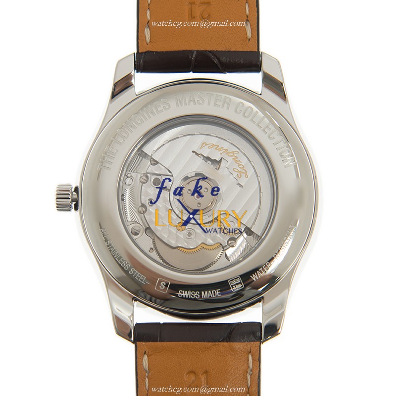 Longines L2.919.4.78.5 Master Replica Watch Automatic Movement White Dial Brown Alligator Strap - Image 3