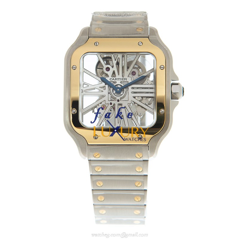 WHSA0012 - Cartier Santos Replica Watch Manual Wind 18kt Gold Steel Transparent Dial - Image 2