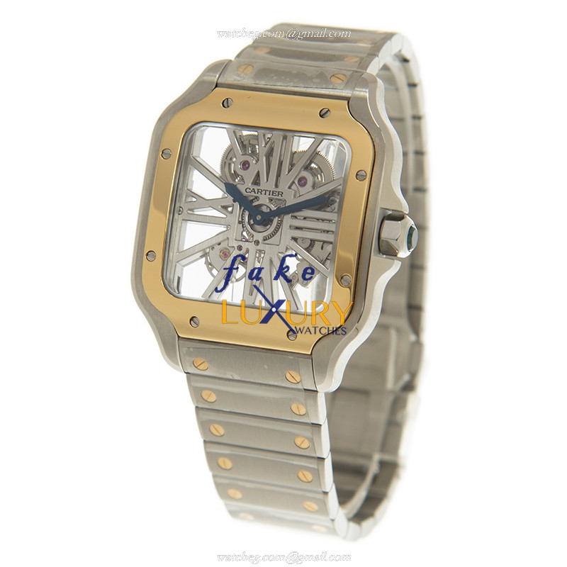 WHSA0012 - Cartier Santos Replica Watch Manual Wind 18kt Gold Steel Transparent Dial - Image 3