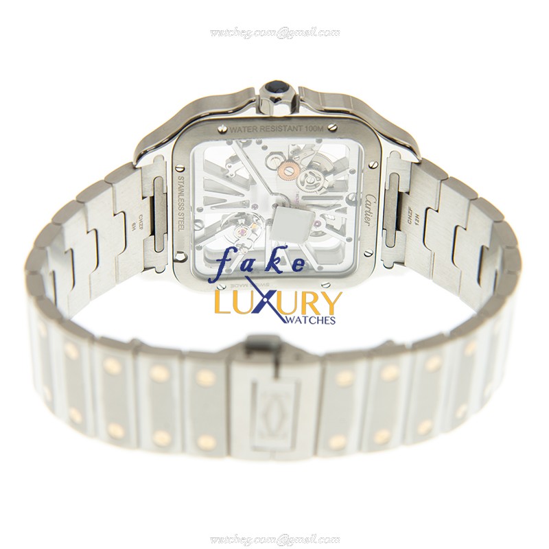 WHSA0012 - Cartier Santos Replica Watch Manual Wind 18kt Gold Steel Transparent Dial - Image 4