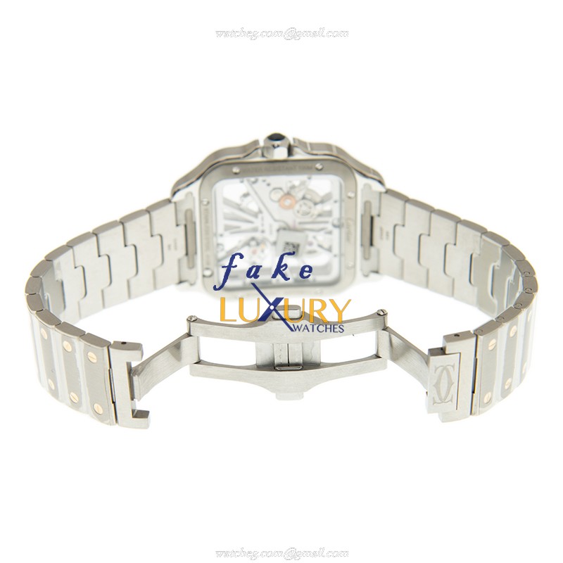 WHSA0012 - Cartier Santos Replica Watch Manual Wind 18kt Gold Steel Transparent Dial - Image 5
