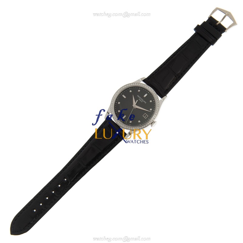 Patek Philippe 5297G-001 Calatrava Replica Watch - Automatic - 18kt White Gold Diamond - Black Dial - Image 2