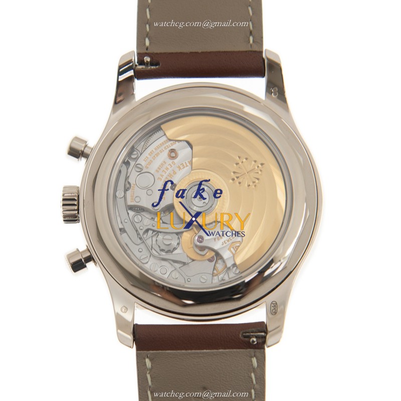 Patek Philippe 5960-01G-001 Replica Watch, Automatic, Blue Dial, 18kt White Gold Case, Brown Strap - Image 3