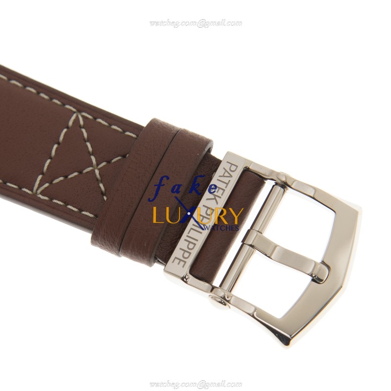 Patek Philippe 5960-01G-001 Replica Watch, Automatic, Blue Dial, 18kt White Gold Case, Brown Strap - Image 4
