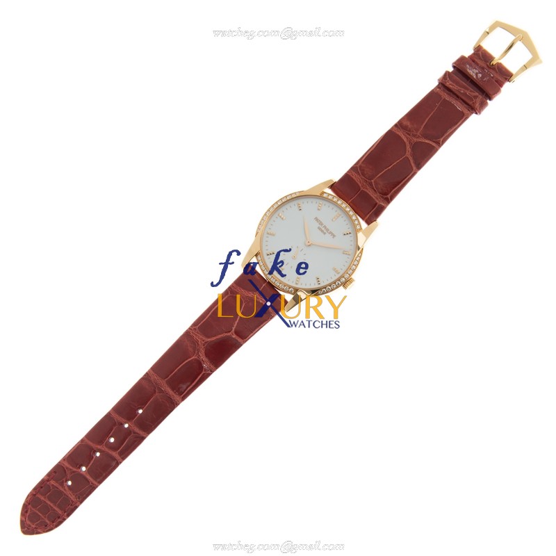 Patek Philippe 7122/200R-001 Calatrava Replica Watch Manual Wind 18kt Rose Gold White Dial Red - Image 2